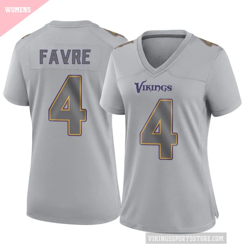 Women's Minnesota Vikings ＃4 Brett Favre Gray Game Atmosphere Fashion Jersey