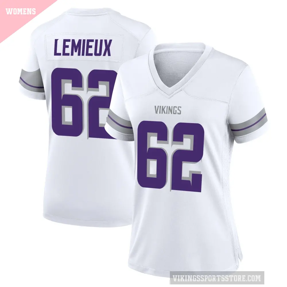 Women's Minnesota Vikings ＃62 Delby Lemieux White Game Alternate Jersey