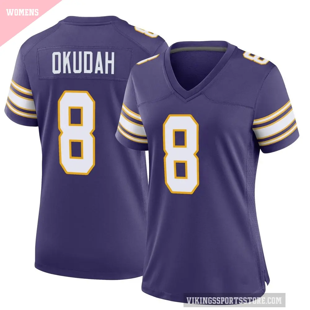 Women's Minnesota Vikings ＃8 Jeff Okudah Purple Game Classic Jersey
