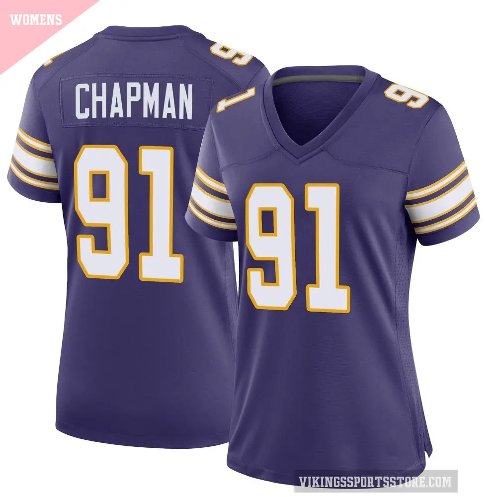 Women's Minnesota Vikings ＃91 Oscar Chapman Purple Game Classic Jersey