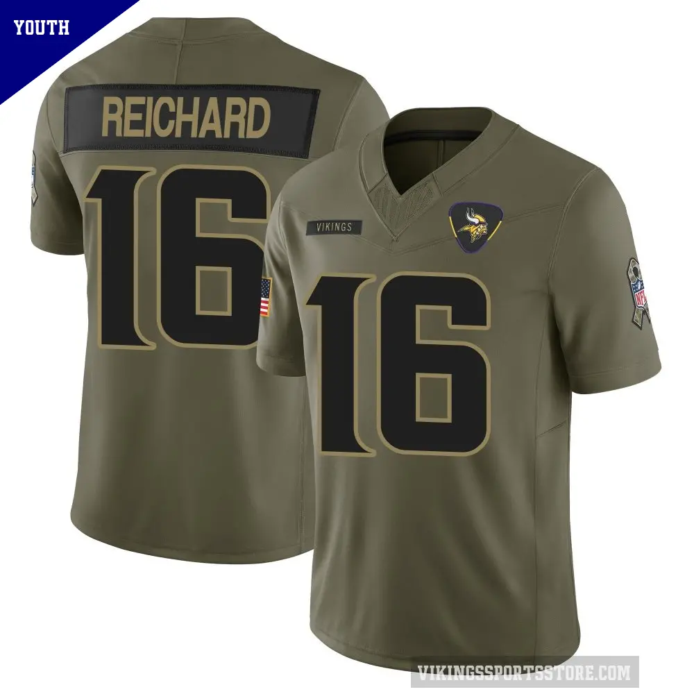 Youth Minnesota Vikings ＃16 Will Reichard Olive Limited 2025 Salute to Service Jersey