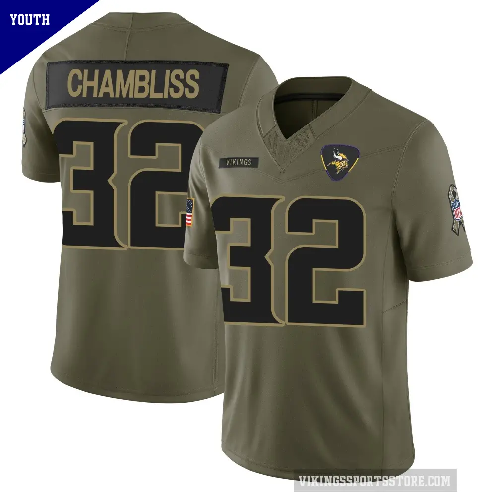 Youth Minnesota Vikings ＃32 Chaz Chambliss Olive Limited 2025 Salute to Service Jersey