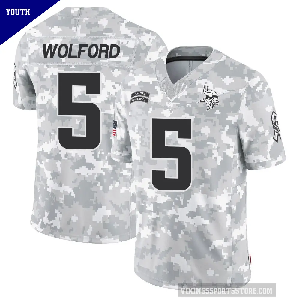 Youth Minnesota Vikings ＃5 John Wolford Arctic Camo Limited 2024 Salute to Service Jersey