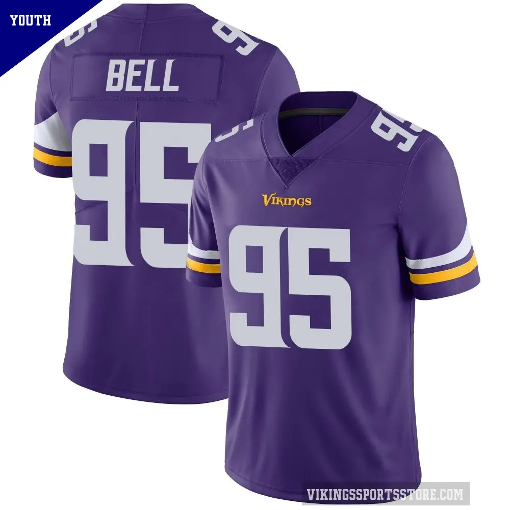 Youth Minnesota Vikings ＃95 Travis Bell Purple Limited Team Color Vapor Untouchable Jersey